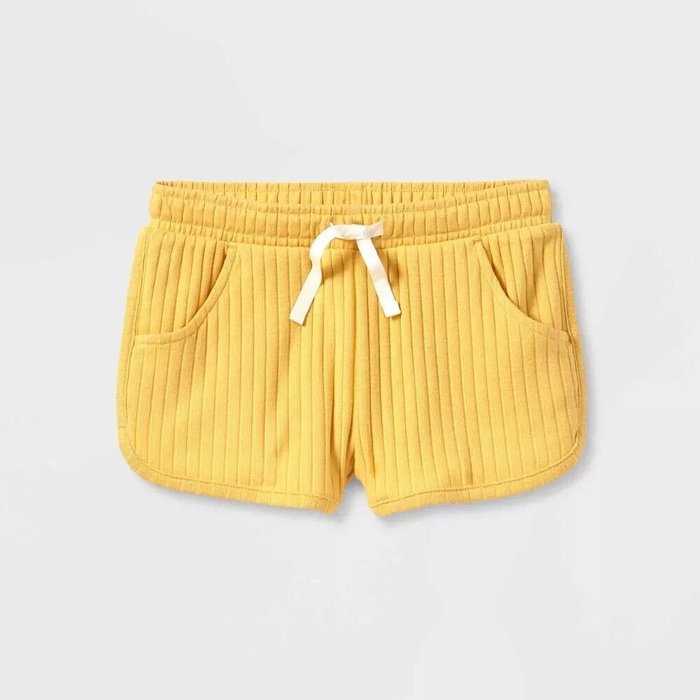 Cat & Jack Girls Shorts Drawstring Pockets Rib Light Mustard Size Small 6/6X New
